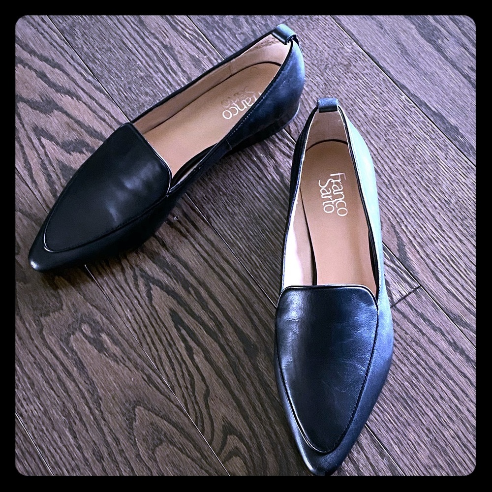 Franco Sarto Black leather 3/4in heel slip ons